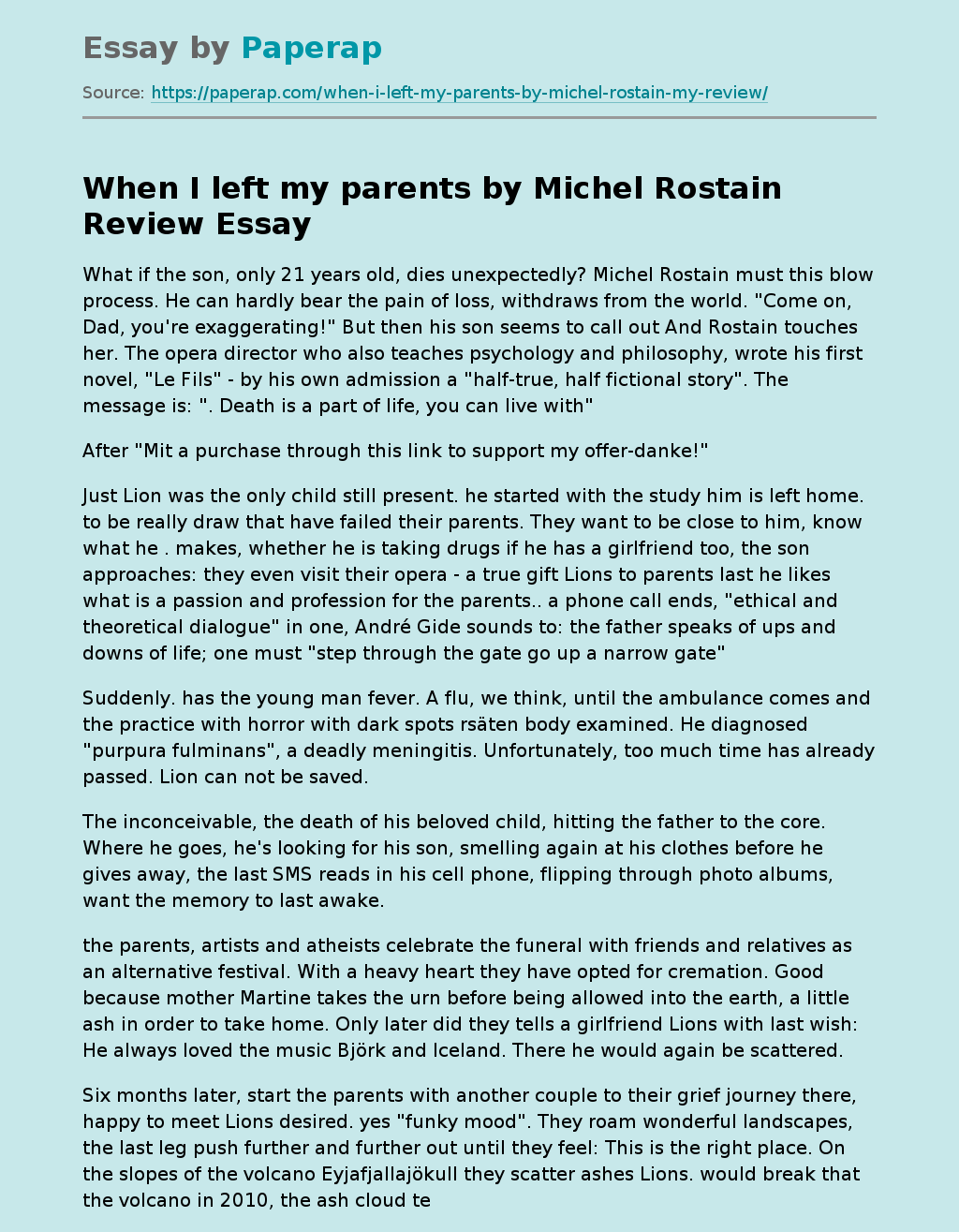 When I left my parents by Michel Rostain Review