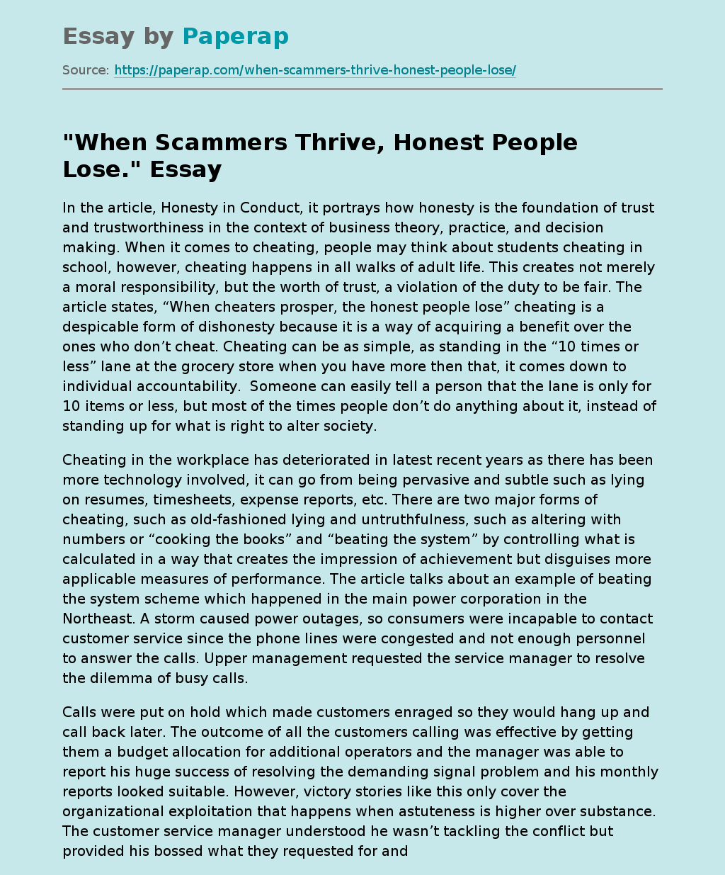 "When Scammers Thrive, Honest People Lose."
