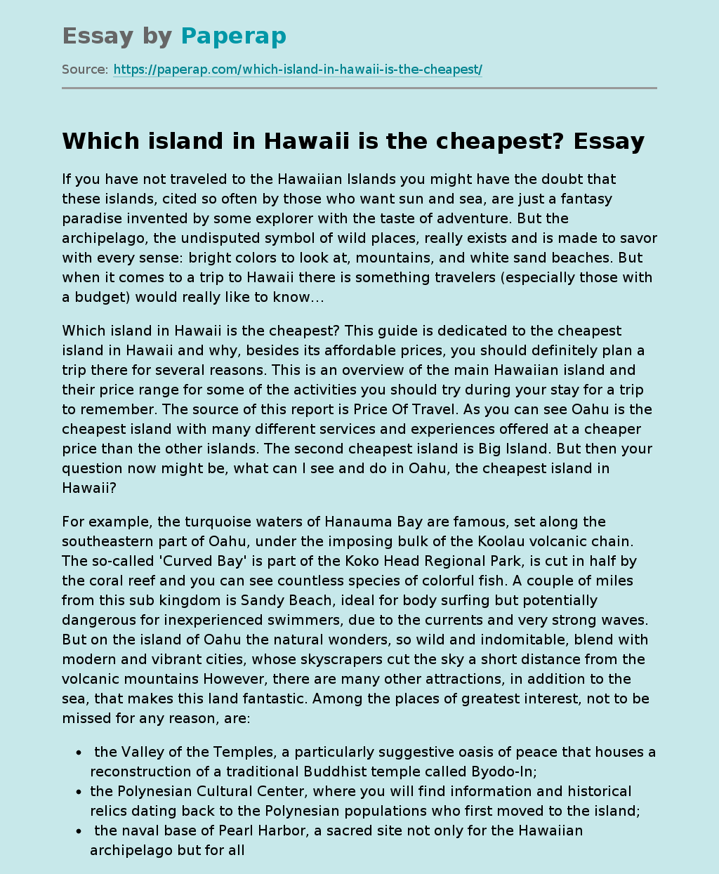 Which island in Hawaii is the cheapest?