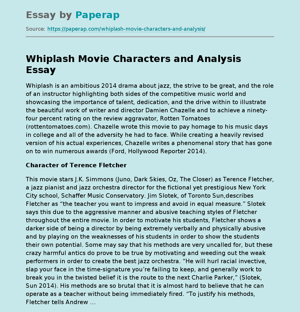 Whiplash Movie Characters and Analysis