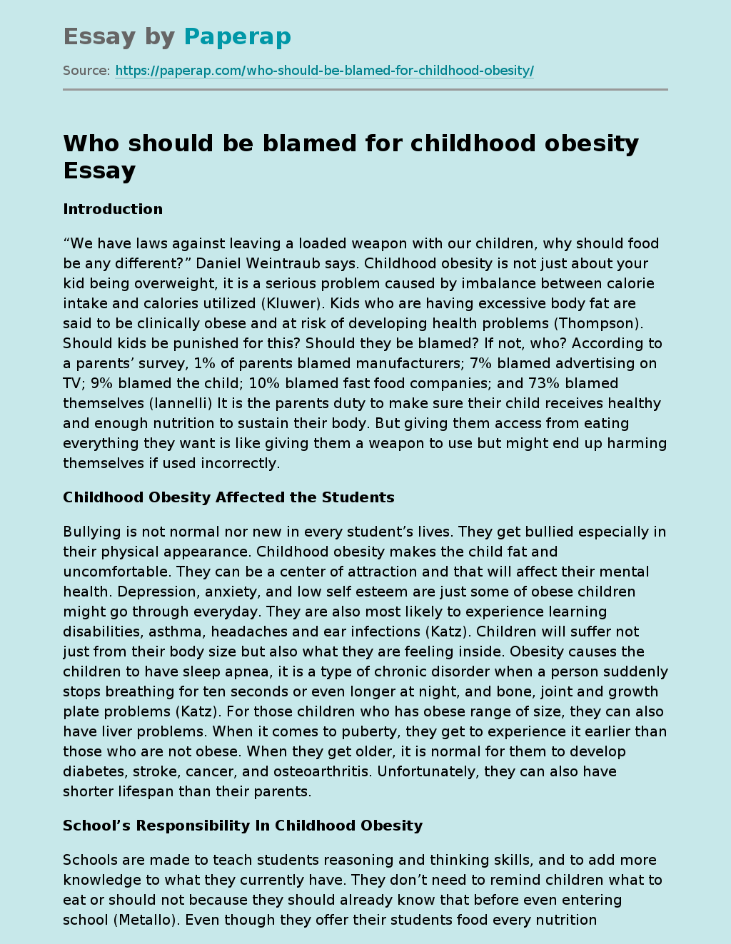 Who should be blamed for childhood obesity