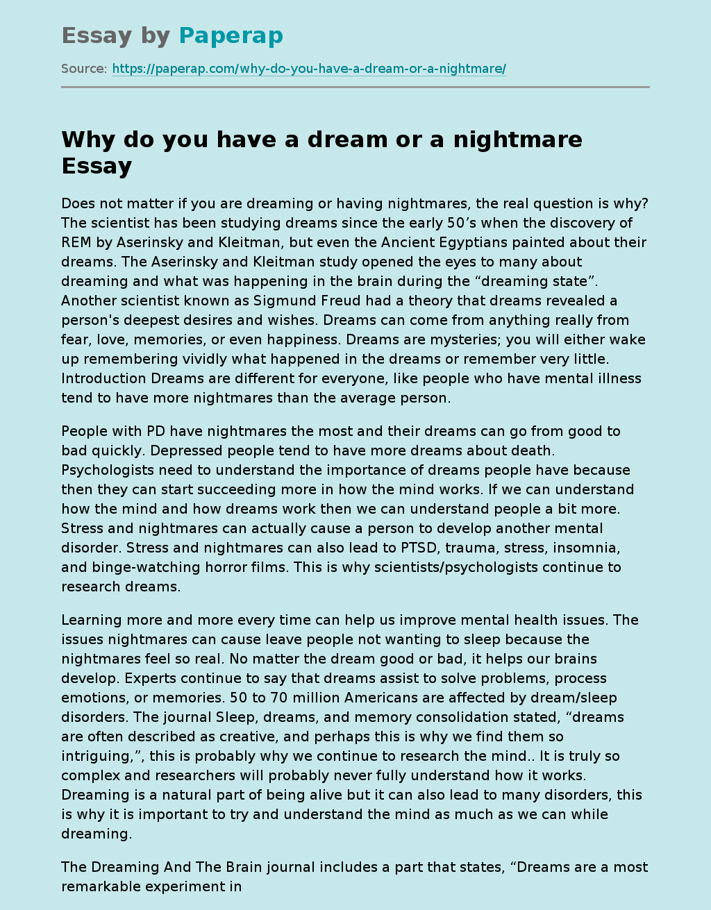 descriptive essay on nightmare