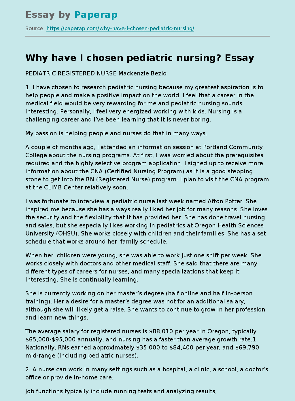 Why have I chosen pediatric nursing?