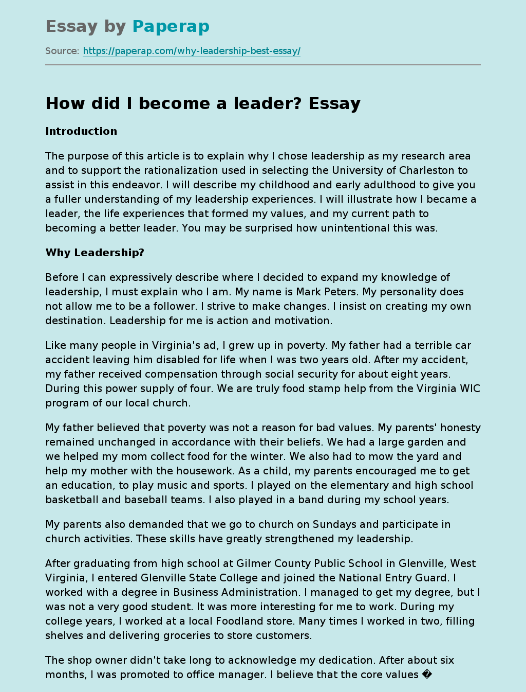 college essay about being a leader
