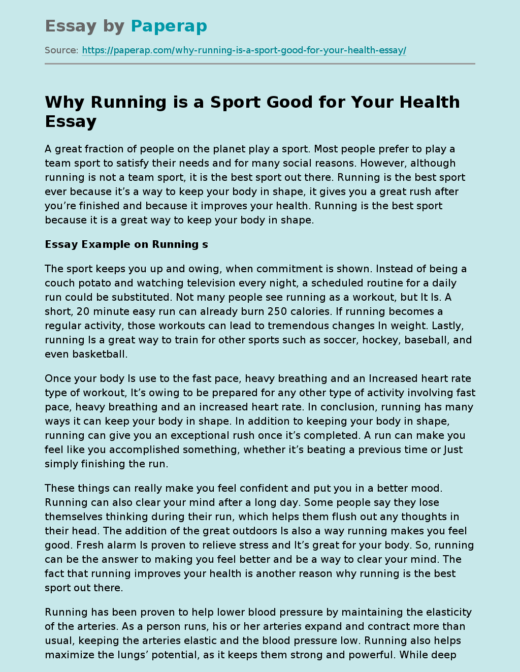 college essay on running
