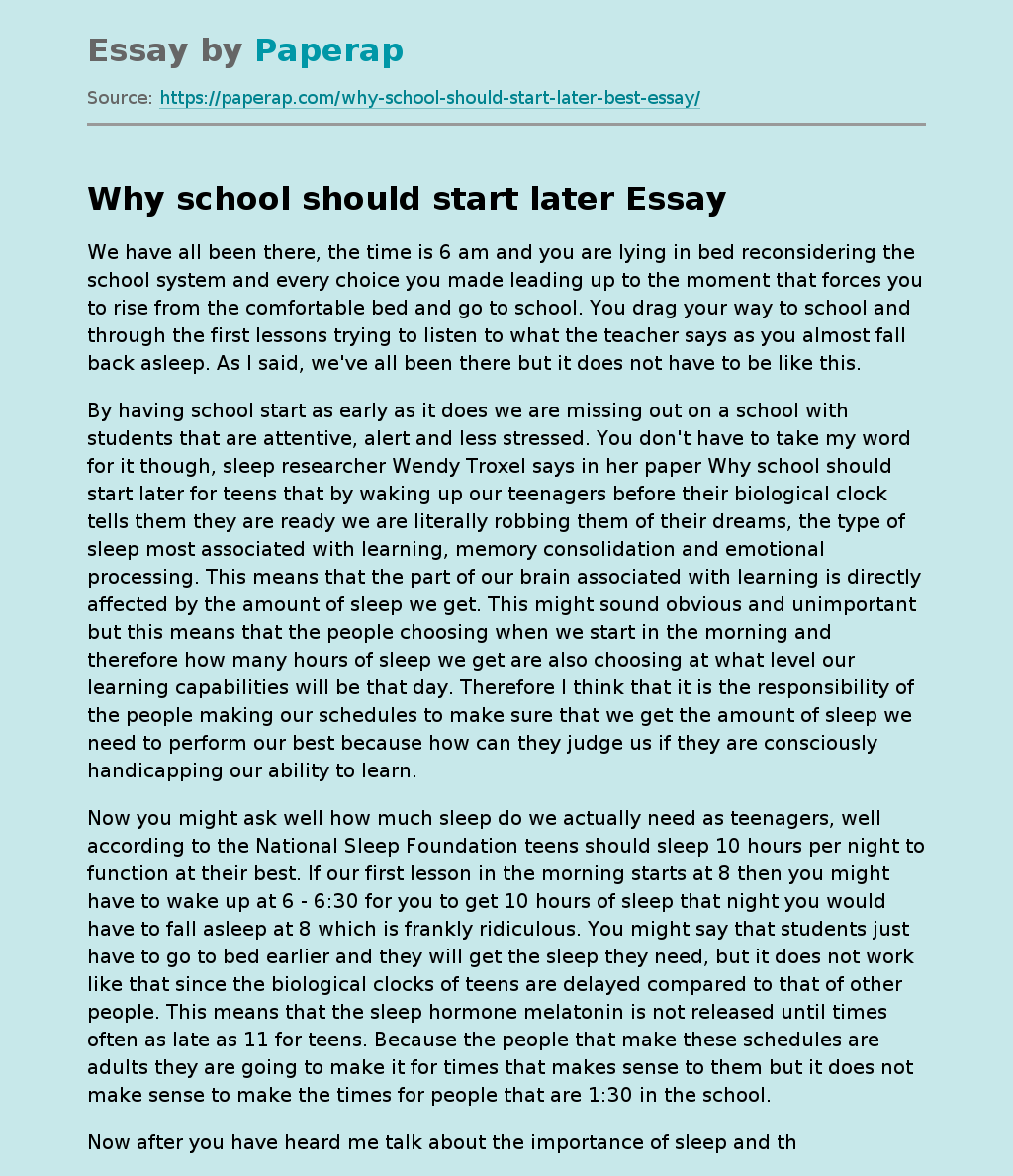 persuasive essay about why school should start later