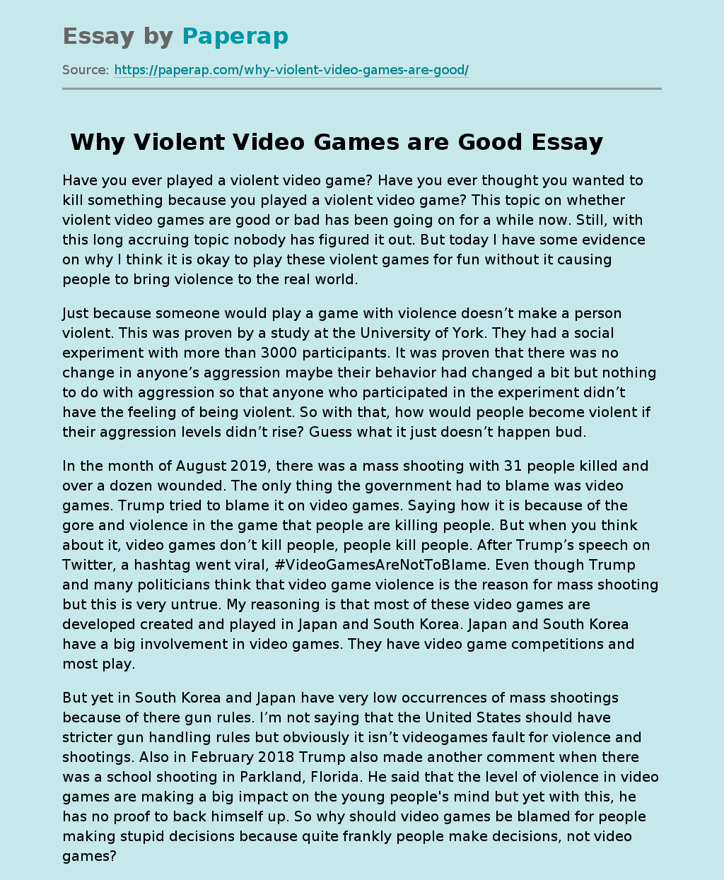 Why Violent Video Games are Good