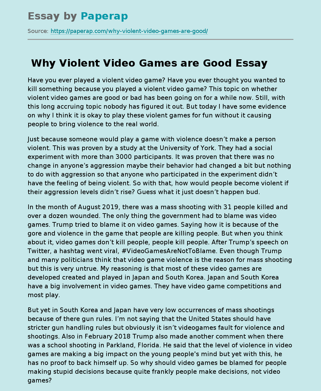 thesis statement for banning violent video games