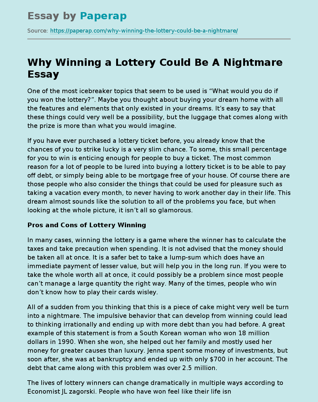 Why Winning a Lottery Could Be A Nightmare