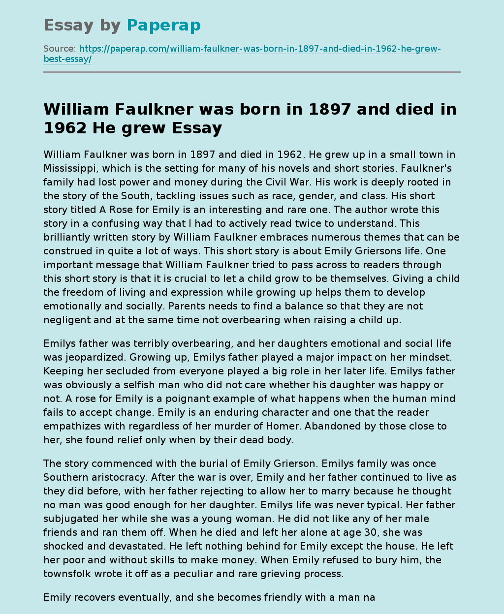 "A Rose for Emily" - Story by William Faulkner