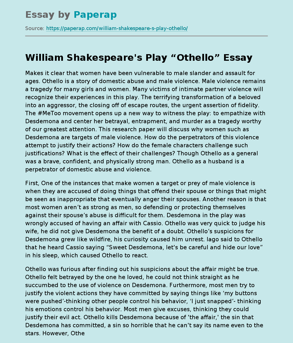 othello shakespeare essay