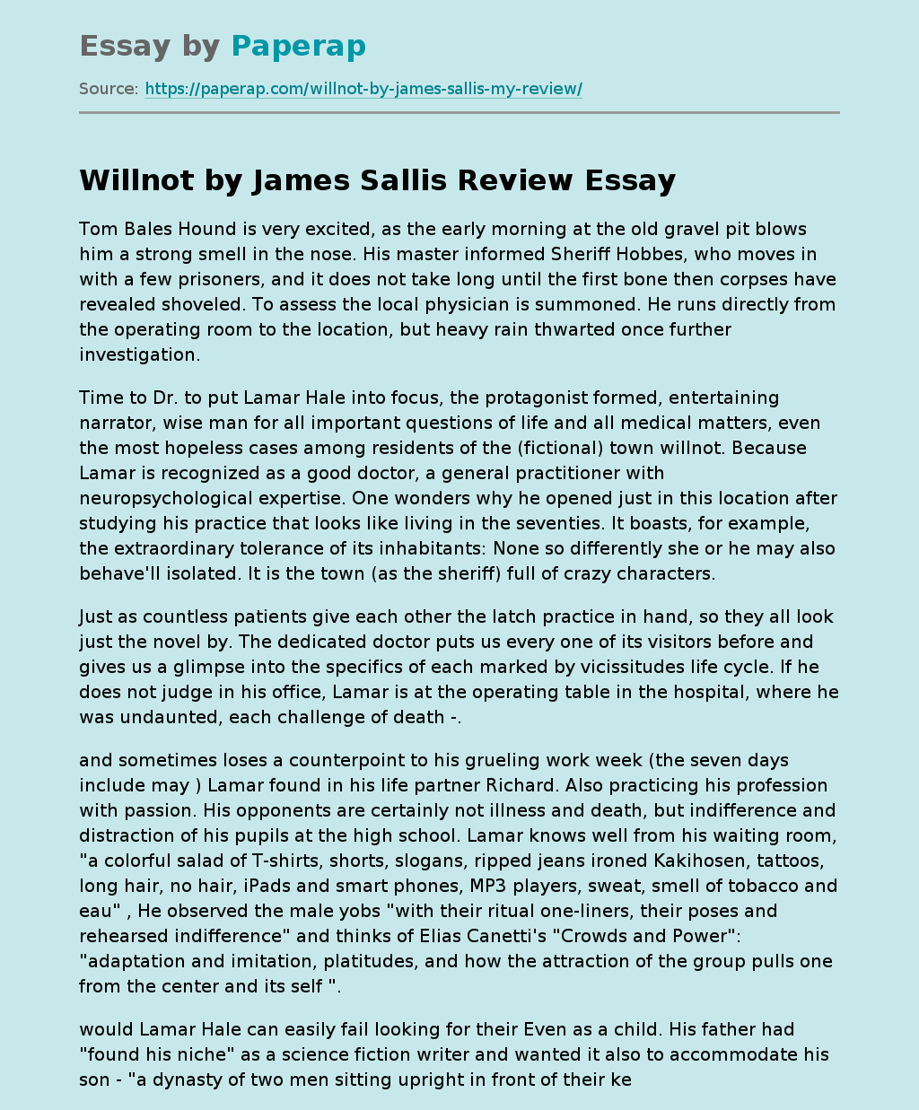 "Willnot" by Crime Writer James Sallis