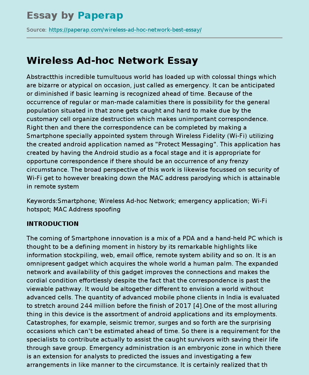 Wireless Ad-hoc Network