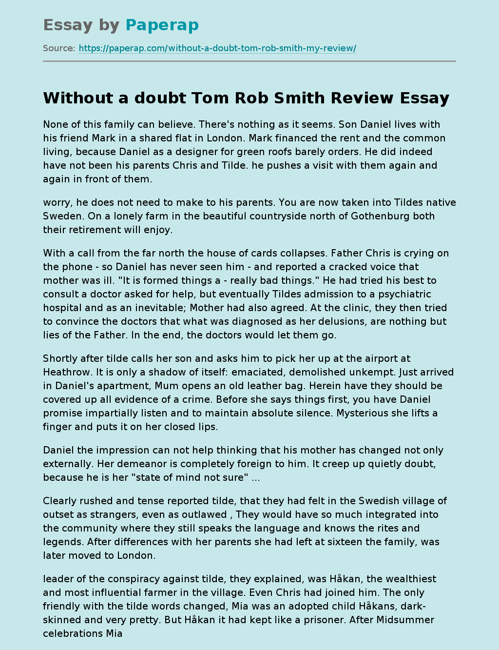 Without A Doubt Tom Rob Smith Review
