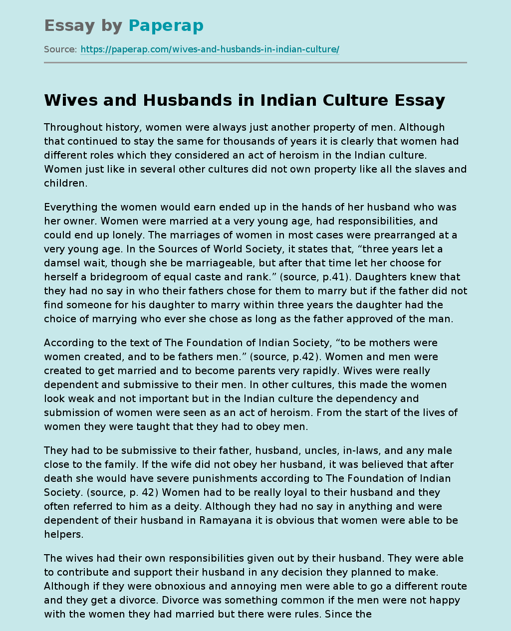 Wives and Husbands in Indian Culture