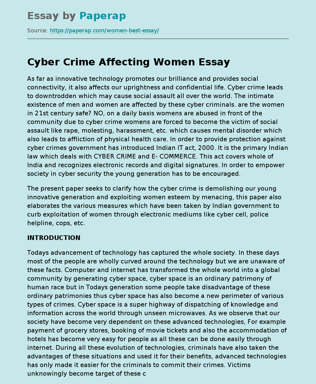 Cyber Crime Affecting Women