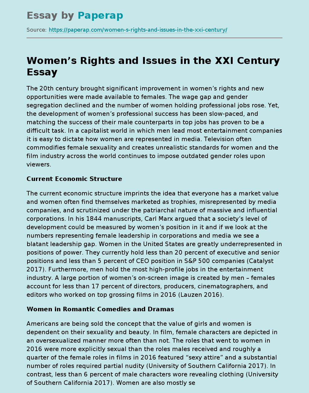 Women’s Rights and Issues in the XXI Century