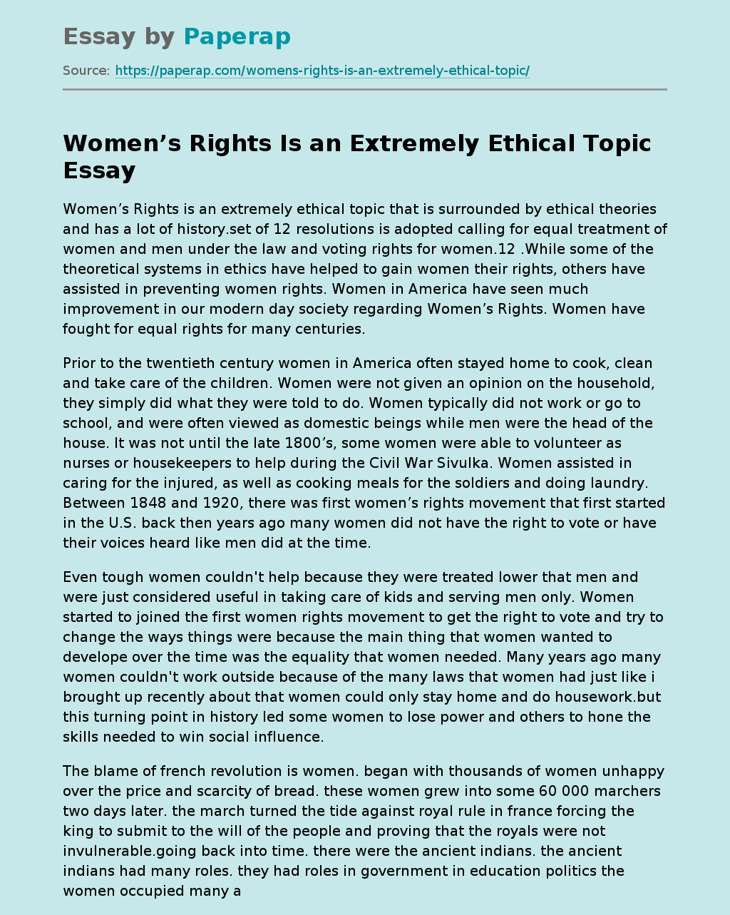 Women’s Rights Is an Extremely Ethical Topic