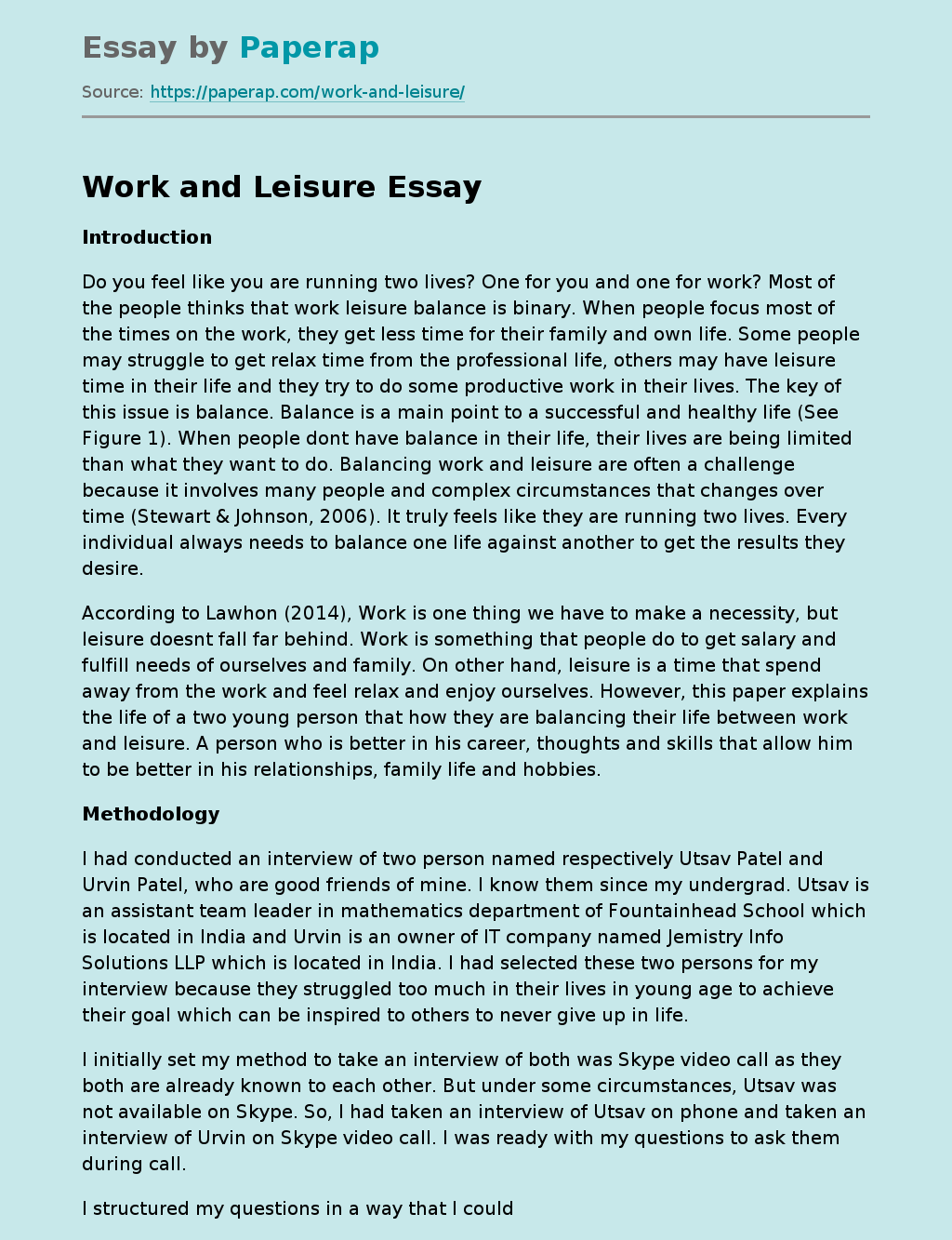 work and leisure essay 250 words