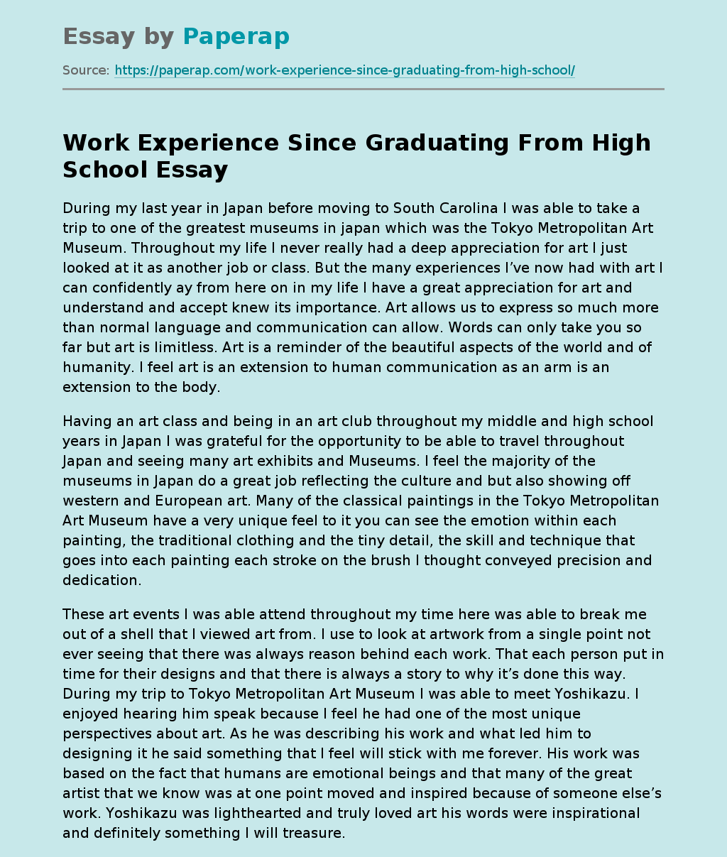 Work Experience Since Graduating From High School