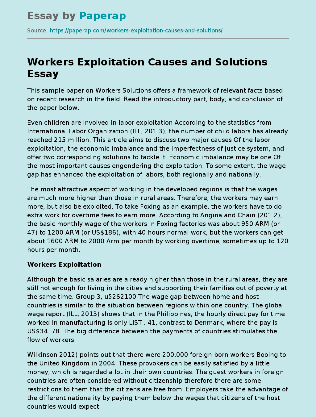 Workers Exploitation Causes and Solutions