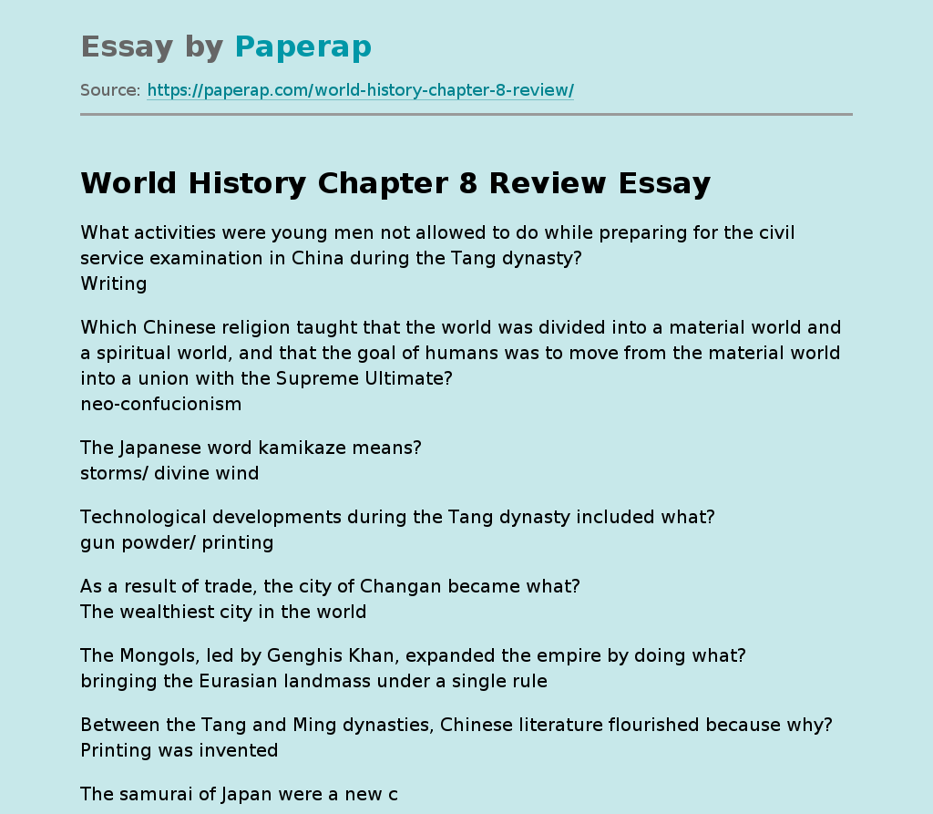 World History Chapter 8 Review