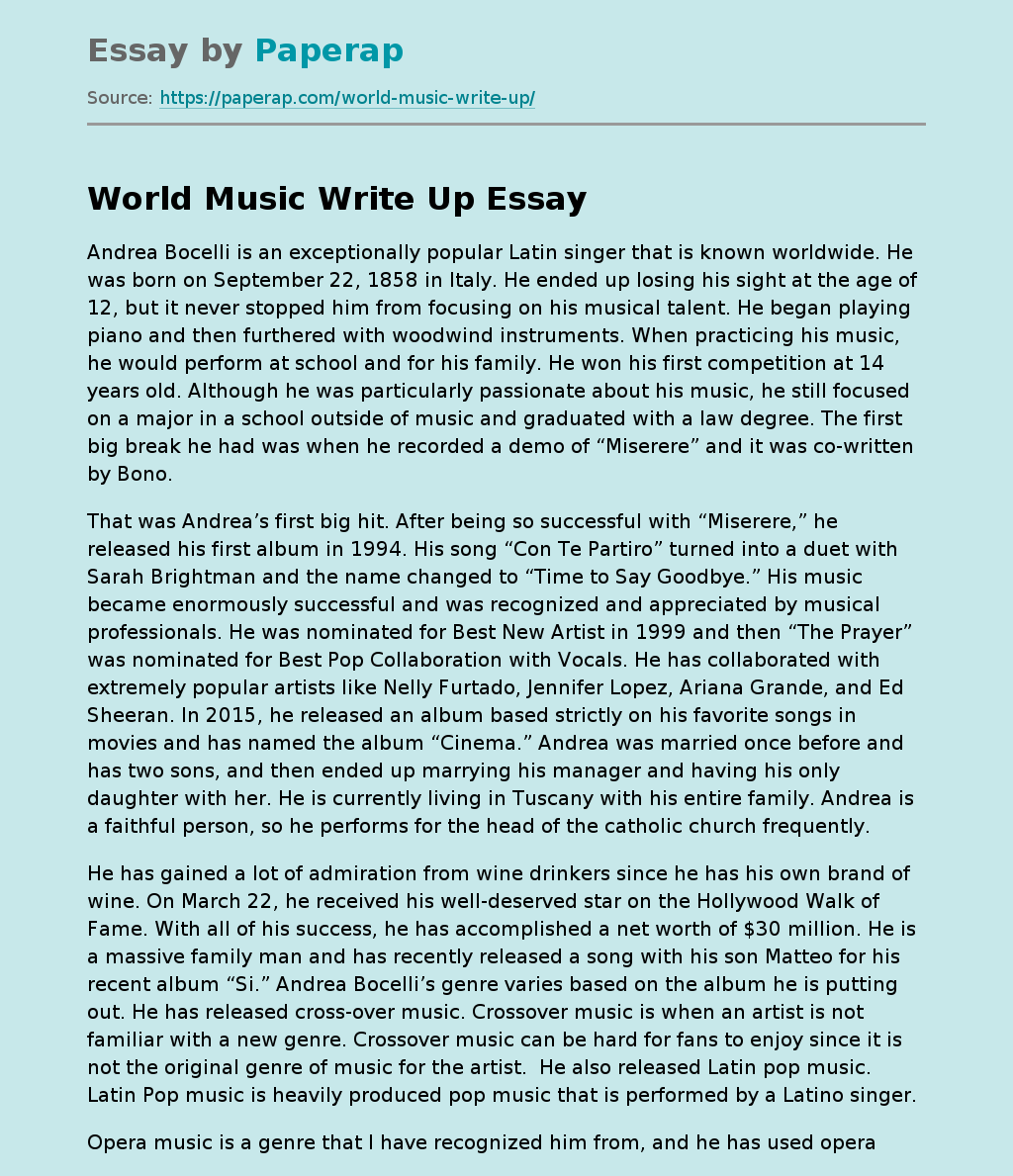 World Music Write Up
