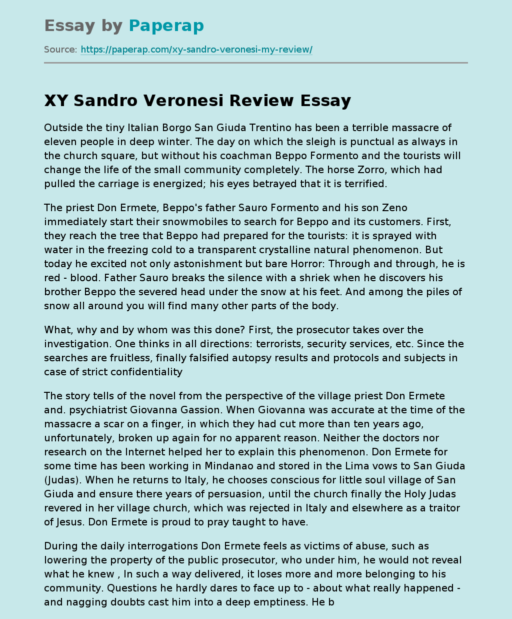 XY Sandro Veronesi Review