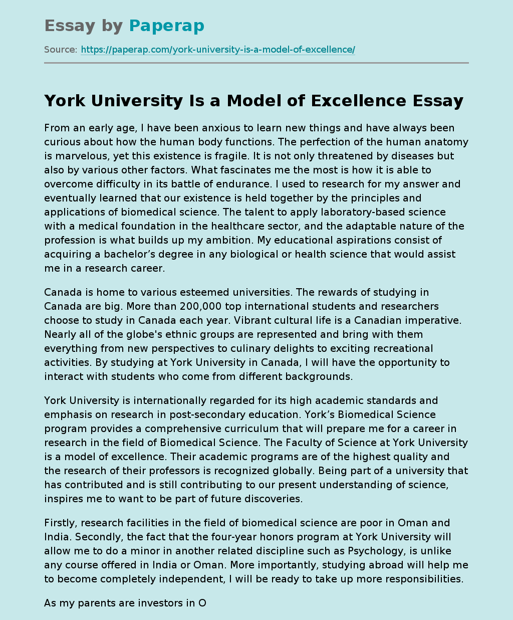 York University Is a Model of Excellence