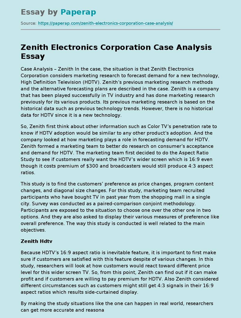 Case Study Zenith on New Technology